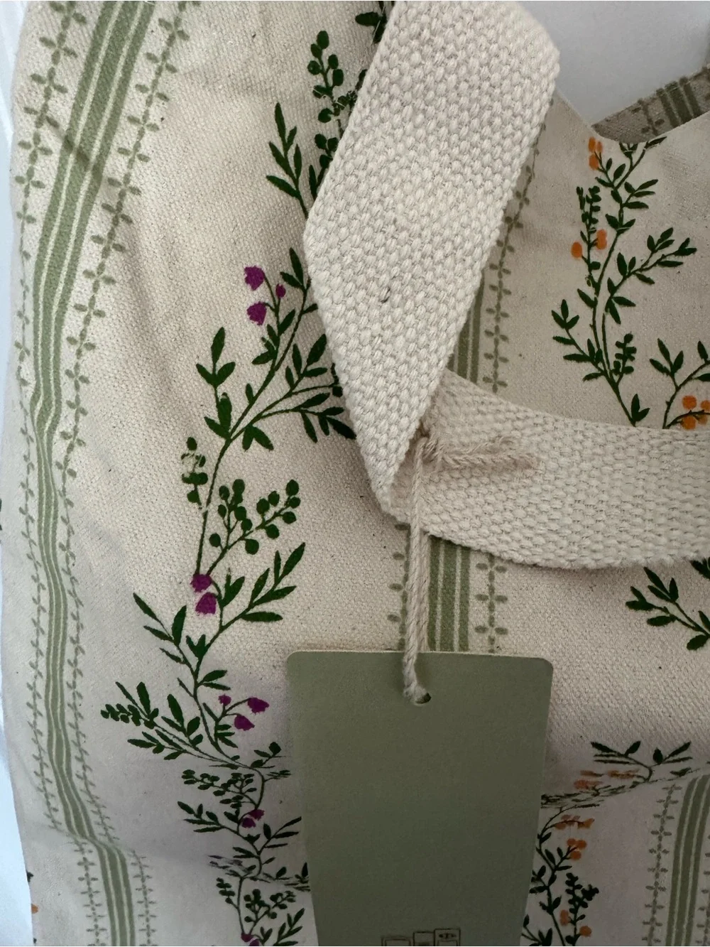 Canvas Floral Stripe Crossbody Tote Bag in Cream